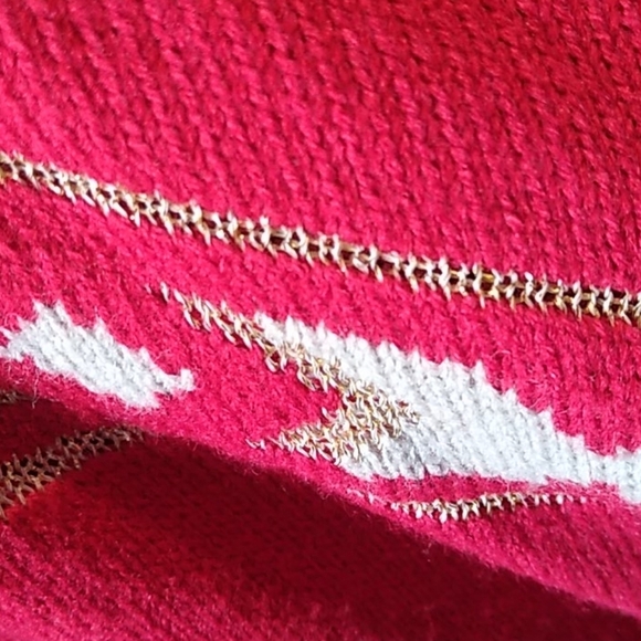 Deja Vu Red Aztec Fringe Metallic Long Duster Length Cardigan sz L - Picture 4 of 8